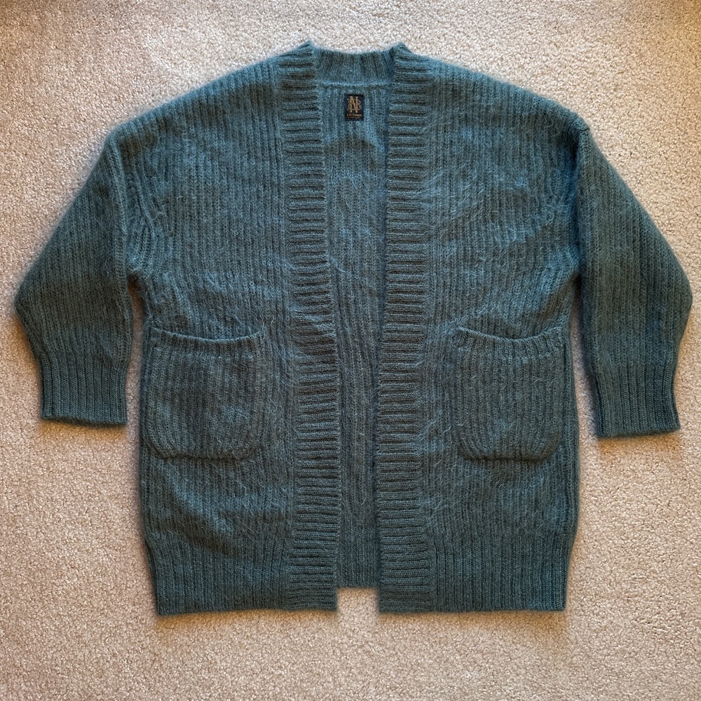 Batoner Oversized Mohair Wool Teal Green Ribbed Cardigan